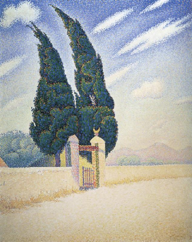 Paul Signac two cypresses mistral oil painting image